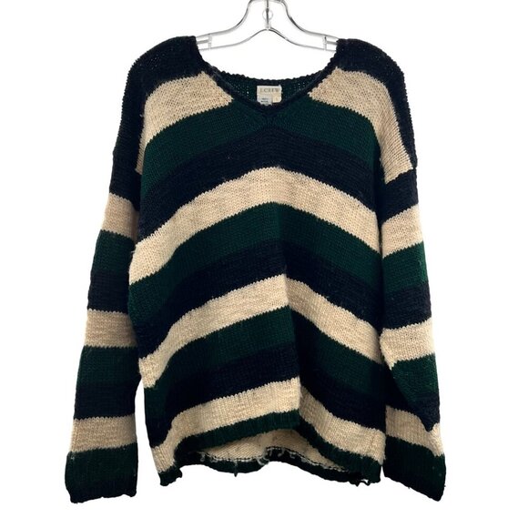 J.Crew Women's Wool Striped V-Neck Pullover Sweater Multicolor Size Large - Picture 1 of 8